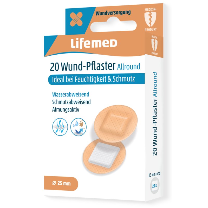Lifemed pansement universel Allround, rond, couleur chair, 25 mm, 20 pièces